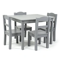 Ens. table et chaises en bois, gris, 5 pcs