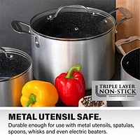 Granitestone 7 Quart Silver Nonstick Stock Pot with Lid Cookware, Oven & Dishwasher Safe