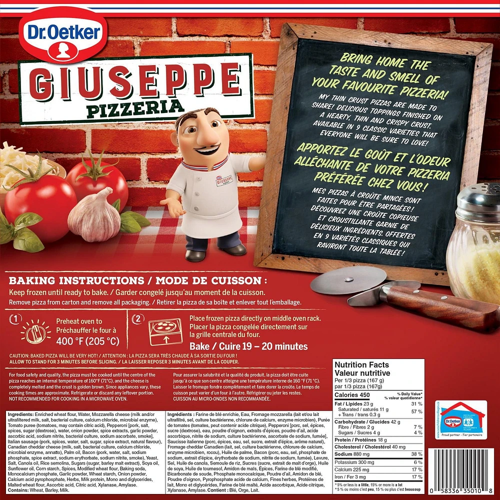 Dr. Oetker Giuseppe Pizzeria Pizza canadienne à croûte mince 501g