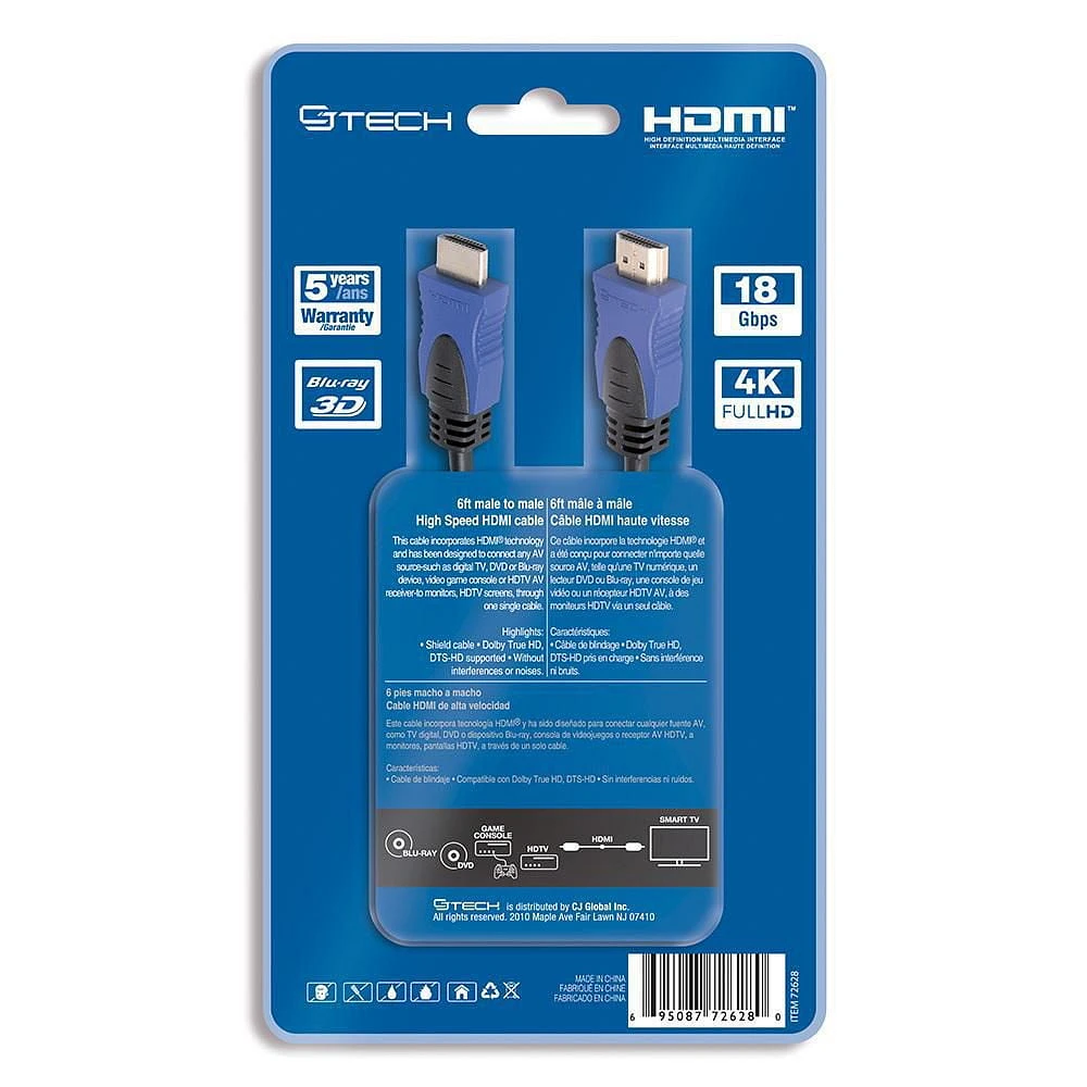 CJ Tech 4K 3D HDMI 2.0 Cable with Ethernet - 6ft