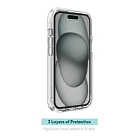 onn. Rugged Phone Case with Holster for iPhone 15 / iPhone 14 / iPhone 13 – Clear, Antimicrobial, 21 ft. Drop Protection