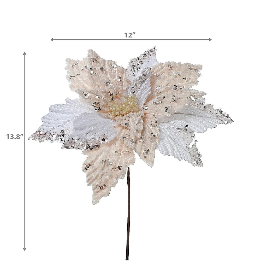 Christmas Furry Poinsettia Pick Avec Flocon De Neige Brillant - Ensemble De 6