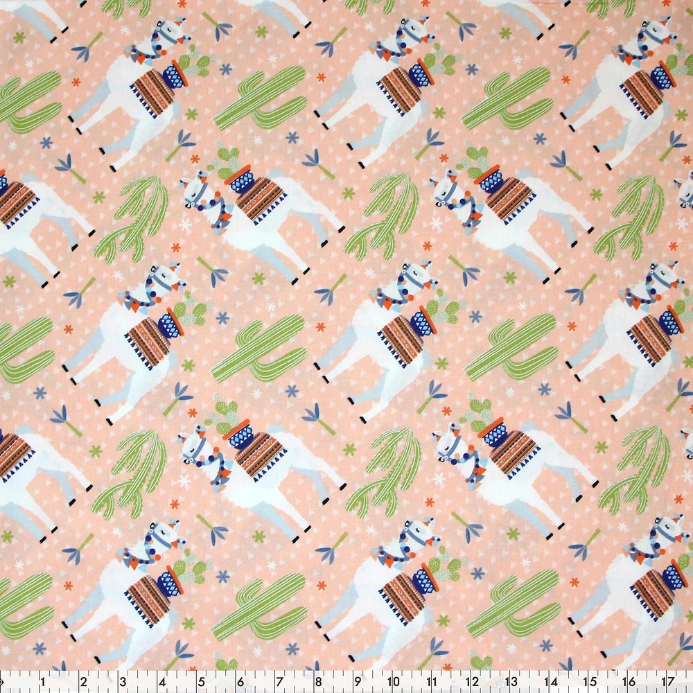 Tissu pré-coupé Fat Quarter de Fabric Creations pêche avec des lamas et des cactus du désert et des fleurs - 18" x 21" / 45cm x 53cm 18" x 21" / 45cm x 53cm