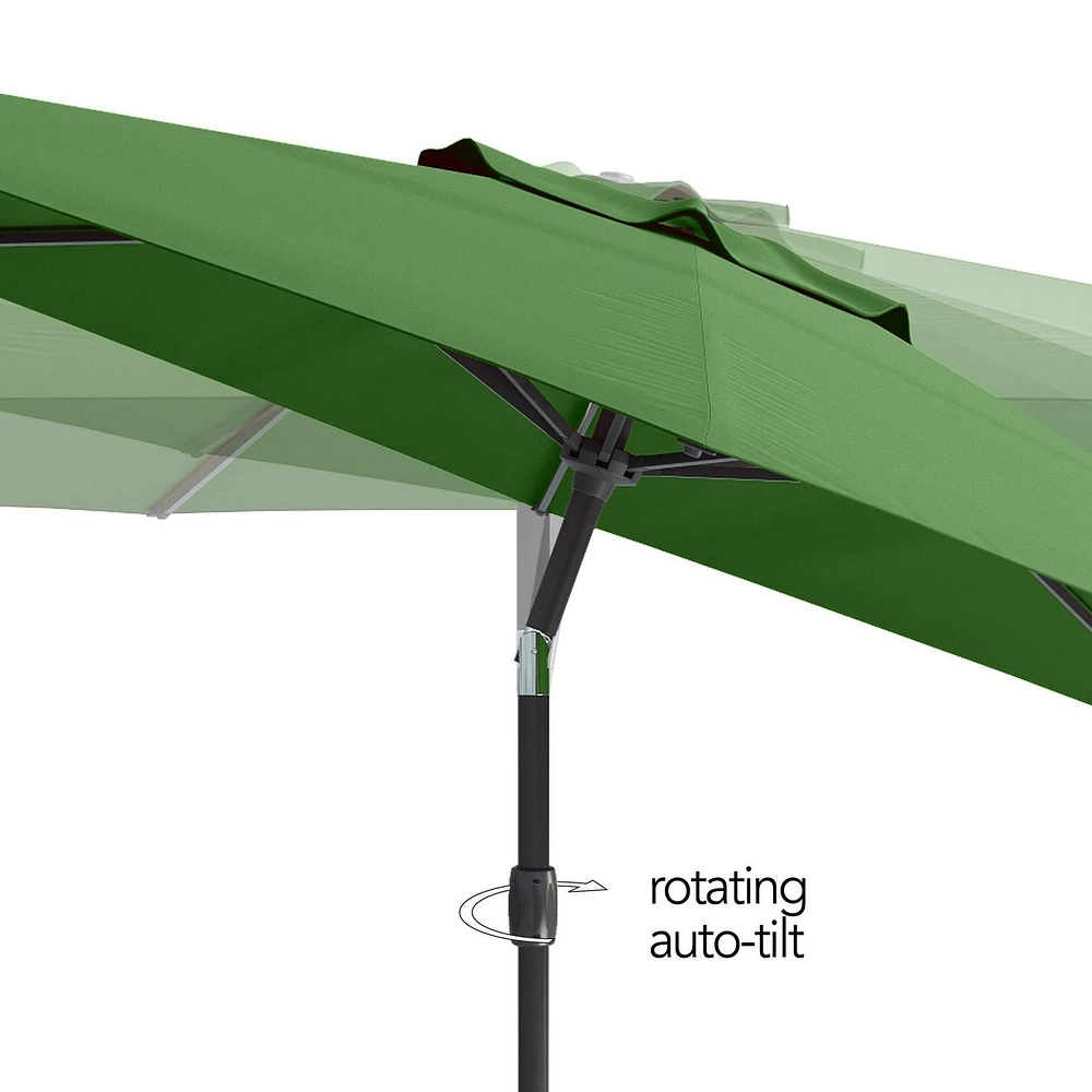 Parasol de marché rond inclinable résistant au vent de 10 pieds CorLiving avec manivelle et cadre en aluminium et en acier