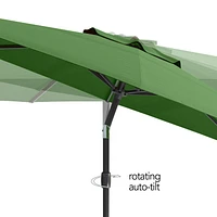 Parasol de marché rond inclinable résistant au vent de 10 pieds CorLiving avec manivelle et cadre en aluminium et en acier