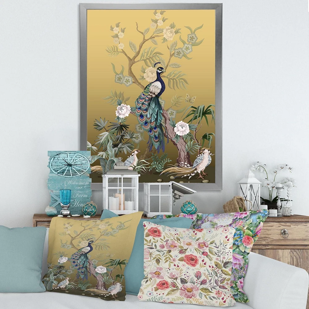 Designart Chinoiserie With Birds and Peonies VI Framed Wall Art