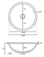15.25-in. W Round Bathroom Undermount Sink Set In White - Chrome Hardware - Overflow Drain Incl. AI-12815