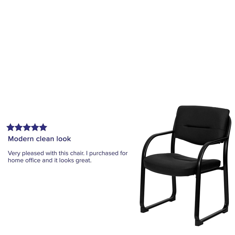 Chaise de réception exécutive auxiliaire en cuir noir avec base traîneau