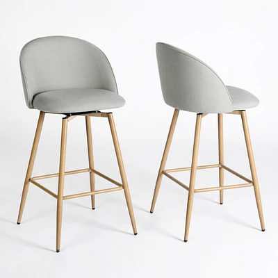 Ensemble de 2 tabourets de bar pivotants contemporains Homy Casa, rembourrés, hauteur comptoir, pieds en métal finition chêne