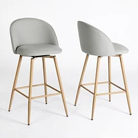 Homy Casa Contemporary Set of 2 Swivel UpholsteryCounter Height Bar Stool Oak Finished Metal Legs