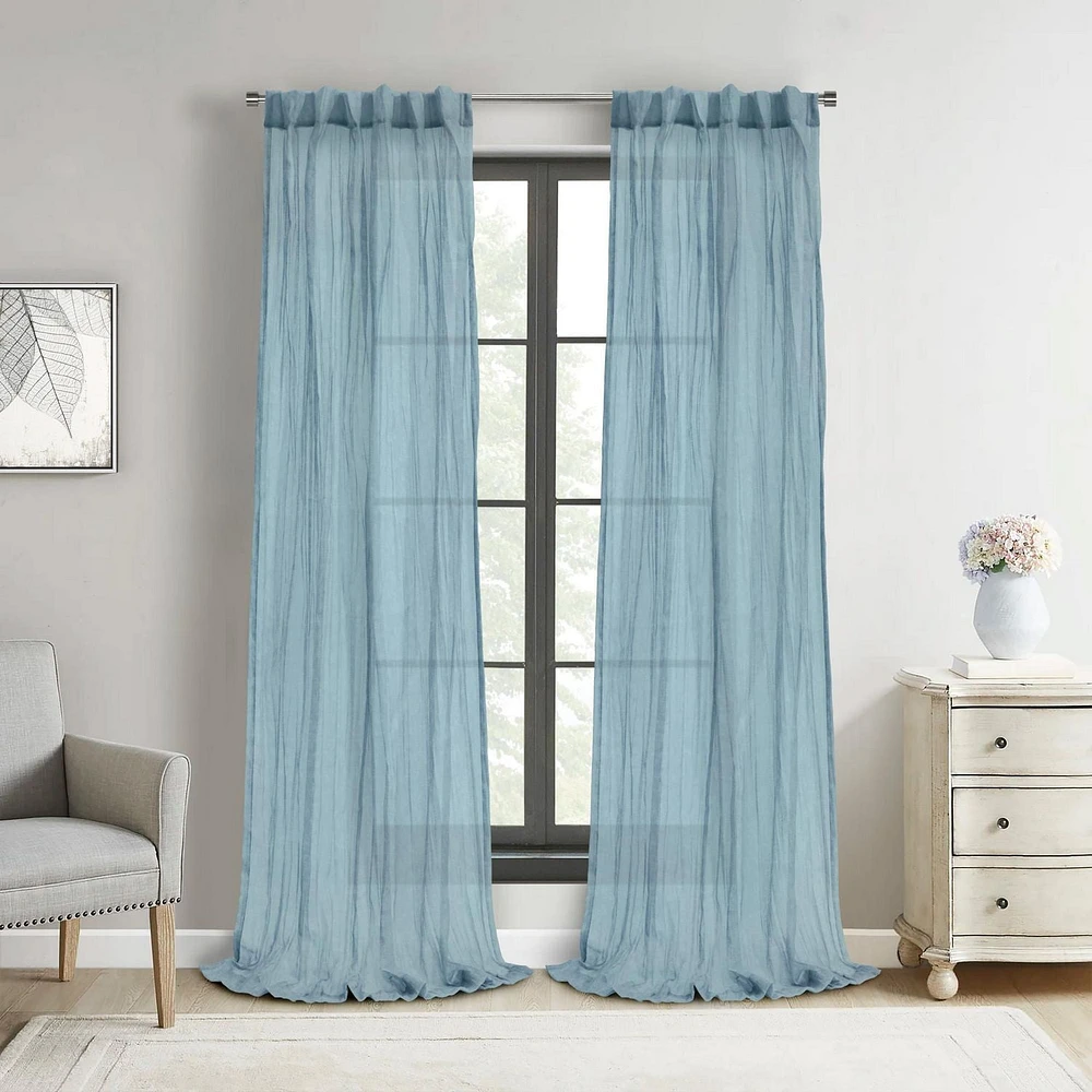 Loft Living Peoria Sheer Dual Header Single Curtain Panel 52 x 108 in Blue