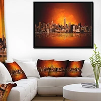 Design Art Panorama De New York City En Lumière Rouge  Sur Toile Encadrée