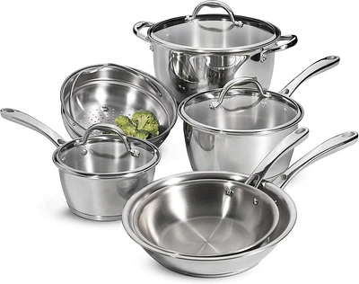 Tramontina 80154/567DS Tri-Ply Base Stainless Steel Cookware Set, Induction Clear, 9-Piece