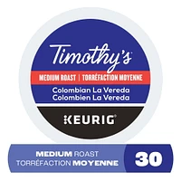 Timothy’s Colombian La Vereda, Medium Roast, K-Cup Coffee Pods, 30 count