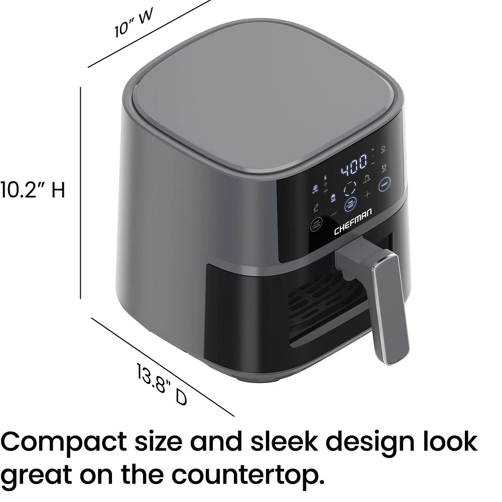 Chefman TurboFry Touch 4L (4-Qt) Easy-View Air Fryer w/ 4 Cooking Presets and 235°C (450°F) Hi-Fry Button - Grey, New