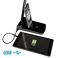 OttLite Swivel LED Desk Lamp with USB Charging and Stand, Black, LED Desk Lamp