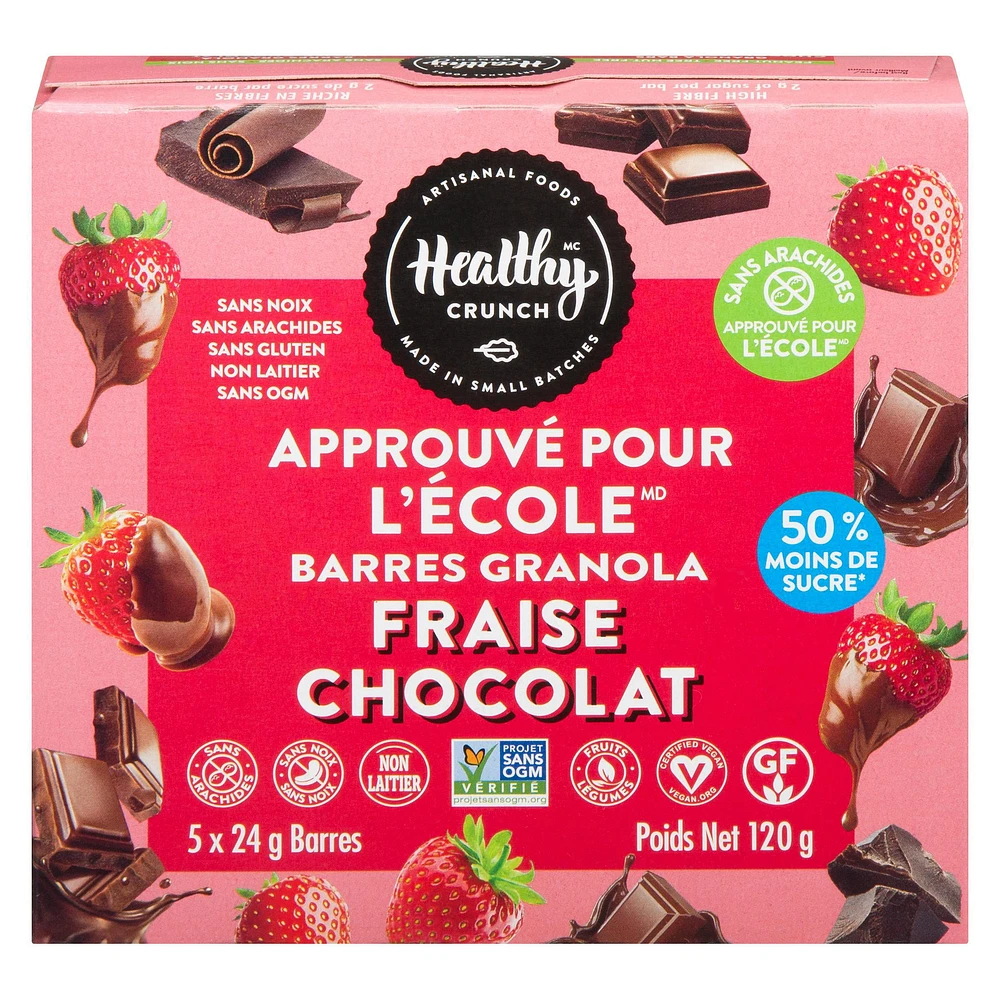 Barre granola Healthy Crunch Chocolat fraise School approuvée® (sans allergènes, sans gluten, végétalien, sans produits laitiers, sans noix, sans arachides) Barres granola au chocolat et aux fraises (120 g)