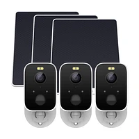 Caméra de projecteur sans fil à détection de chaleur et mouvement Wi-Fi CoreCam Pro 2K de Swann avec panneaux solaires - paquet de 3 - Blanc