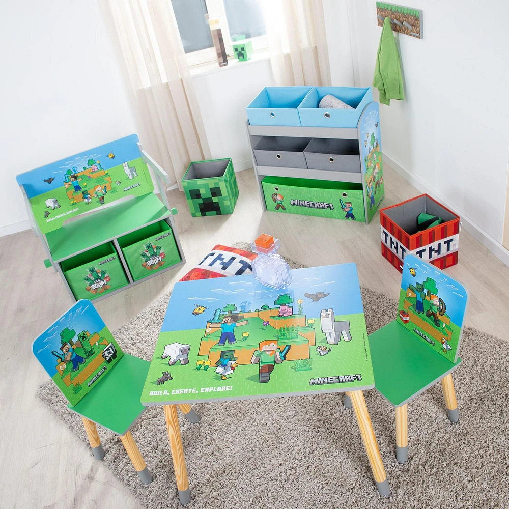 Ensemble banc et table pliables Minecraft avec boîtes de rangement
