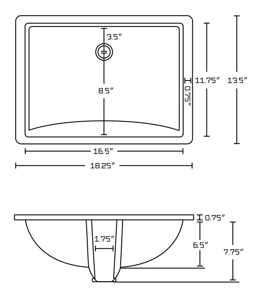 18.25-in. W Rectangle Bathroom Undermount Sink Set In Biscuit - Chrome Hardware - Overflow Drain Incl. AI-20589