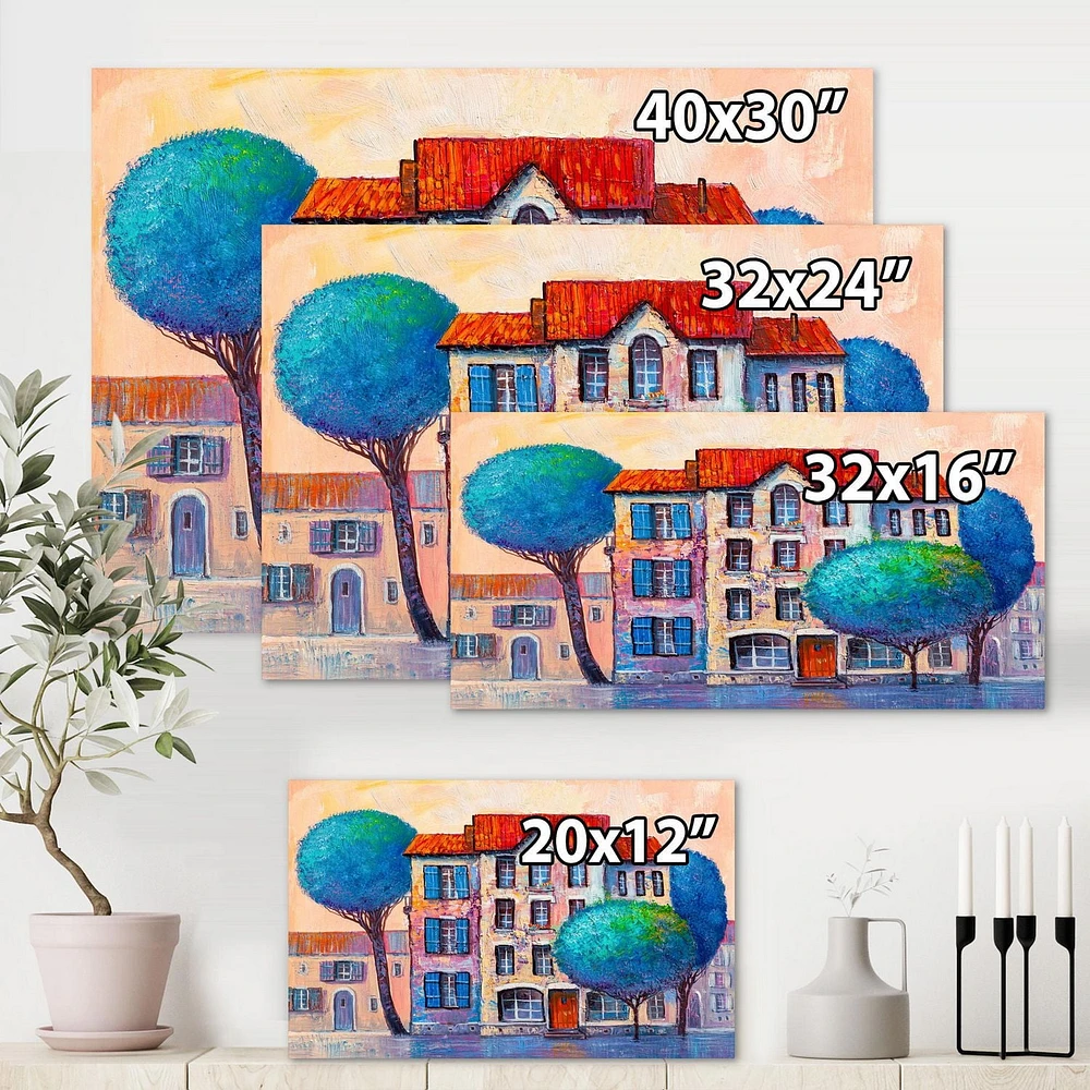 Designart Maison avec toit rouge et arbres d'automne colorés Art mural sur toile