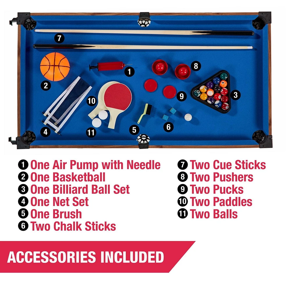 Table de jeu combinée de 48 po, billard, hockey sur slide, baby-foot, tennis de table, basket-ball, table multi-jeux par MD Sports