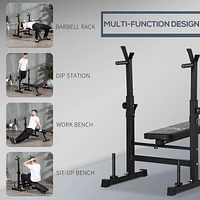 Soozier Adjustable Weight Bench Foldable with Barbell Rack and Dip Station