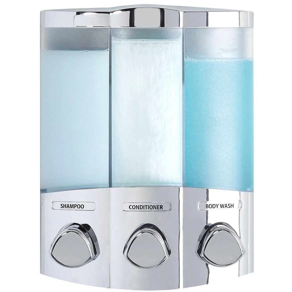 Better Living Products 76344-1 Distributeur de savon et de douche mural à 3 chambres TRIO série EURO Chrome
