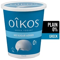 Oikos Fat Free Greek Yogurt, Plain, No Added Sugar, 750 g