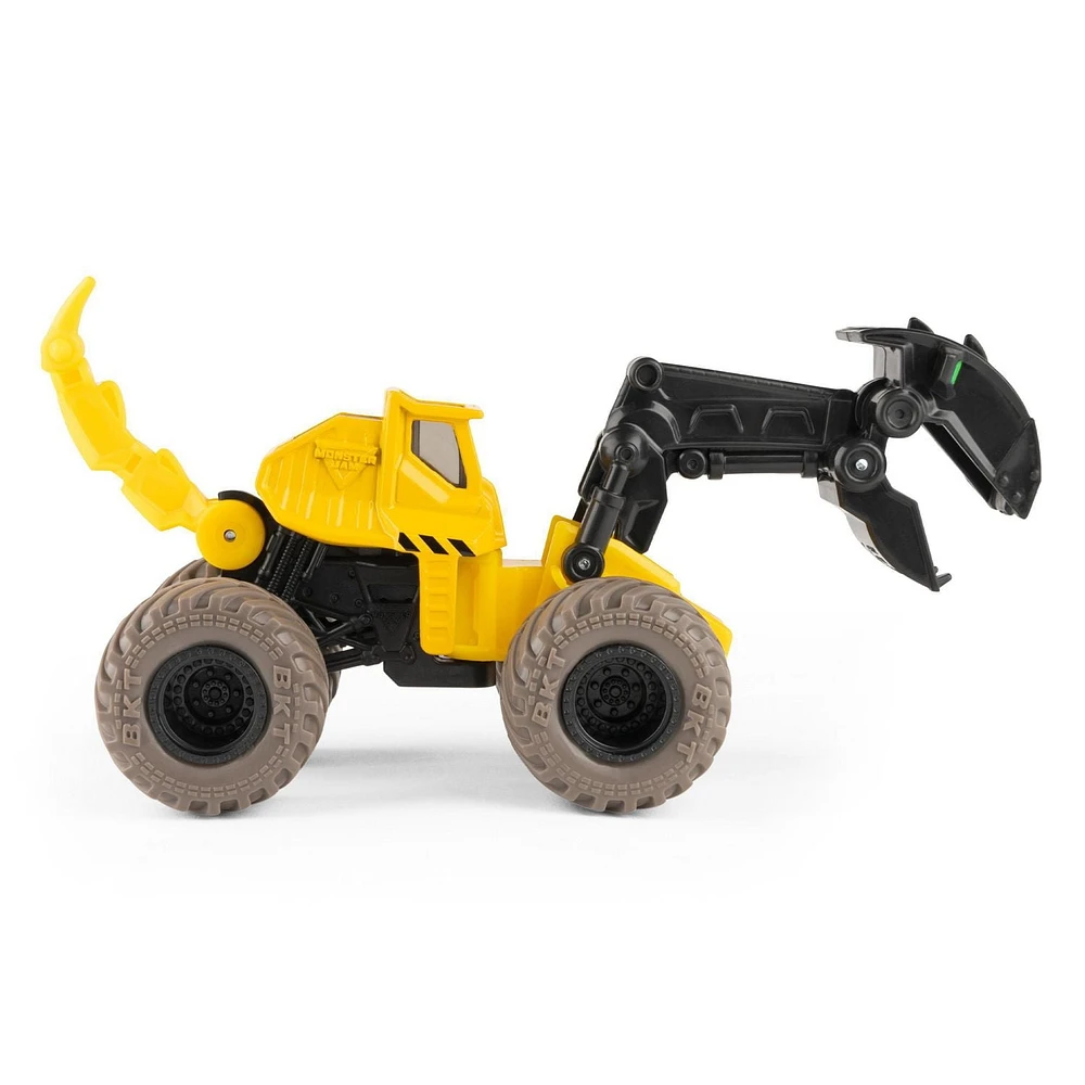 Monster Jam, Monster truck Dugg Dirt Squad Excavator officiel avec pièces mobiles, véhicule en métal moulé à l'échelle 1:64