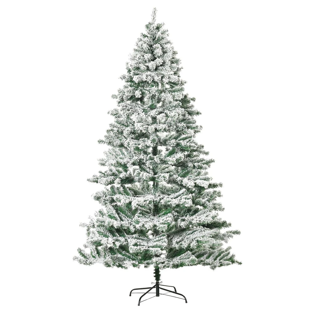 Homcom 2,1 m neige artificielle floqué sapin de Noël sapin de Noël maison de vacances décoration d'intérieur pour fête avec pieds pliables, vert