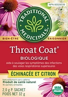 Traditional Medicinals Throat Coat Lemon Echinacea, 16 Wrapped Tea Bags