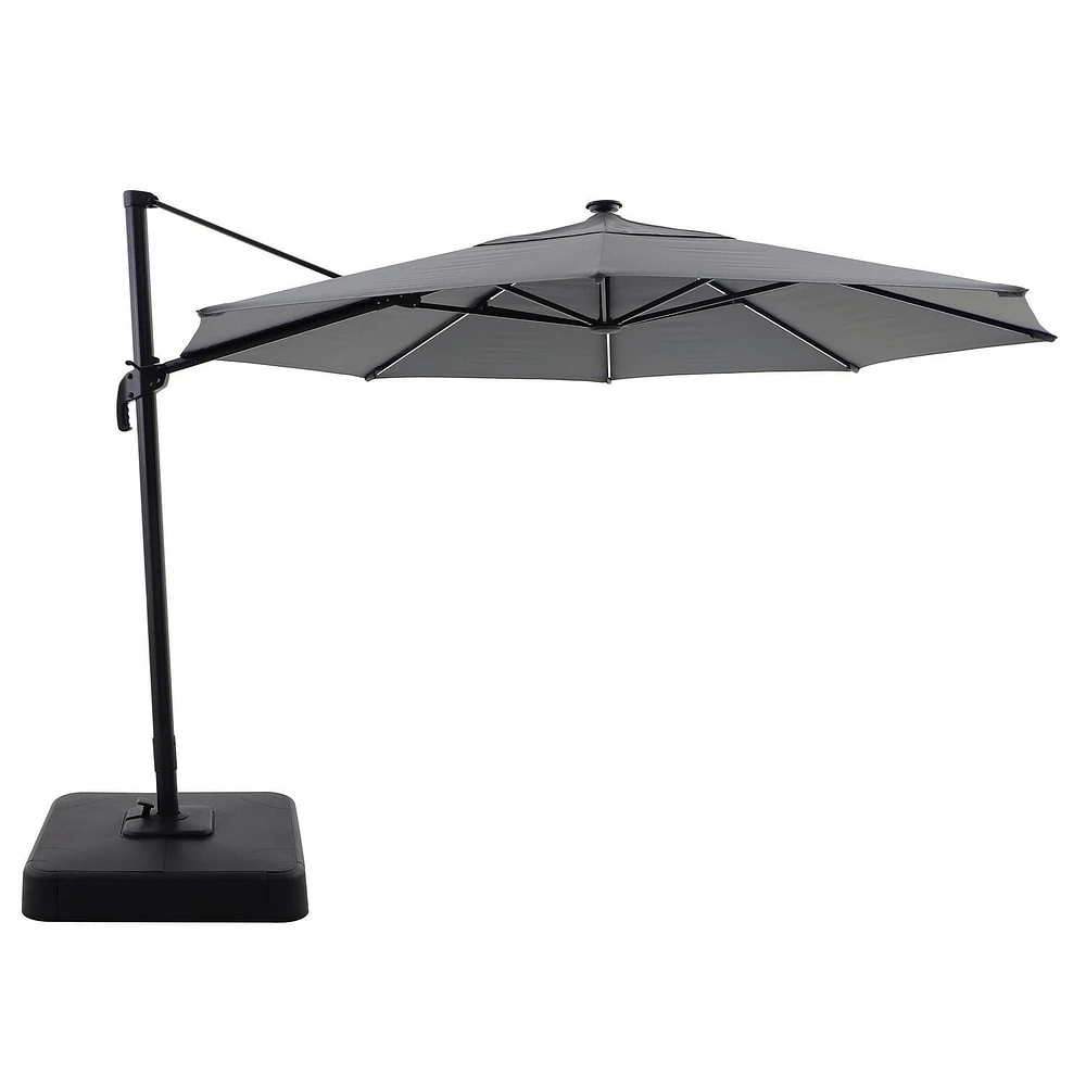 hometrends 11 ft. Round Offset Umbrella with LED Lights & Base, Weather-resistant fabric