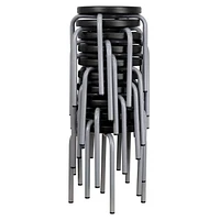 Stackable Stool with Black Seat and Silver Powder Coated Frame