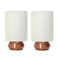 Pack de 2 mini lampes tactiles Simple Designs Gemini avec base en or rose et abat-jour en tissu crème