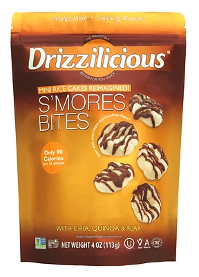 Drizzilicious, S'mores Bites, A hint of marshmallow with a graham cracker crunch, this chocolatey drizzled rice cake brings the campfire to you.
<ul>
<li>Rice Crips Reinvented - A lighter take on cookies that's sweet, delightfully crunchy, and totally satisfying but won't ruin your diet.</li>
<li>A Delicious Obsession&</li></ul>