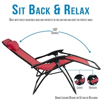 Lot de 2 chaises à gravité Patio Premier avec couvre-pieds et grand porte-gobelet - Rouge
