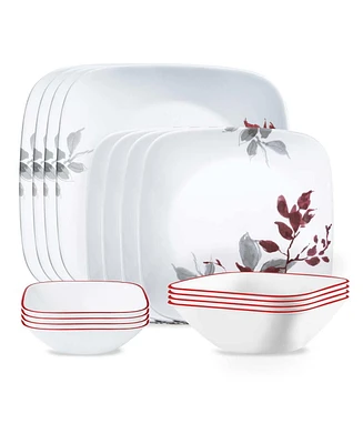Corelle Kyoto Leaves 16-Piece Square Glass Dinnerware Set (Service for 4)