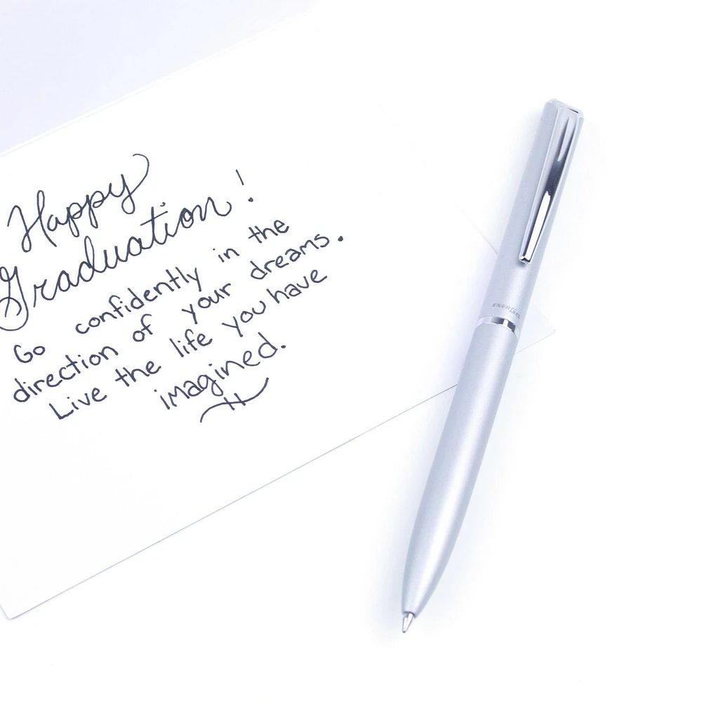 Pentel EnerGel Rétractable Stylo à Encre Gel, Barillet Argent Métal, Encre Noir, 0,7mm, Boîte à Cadeau