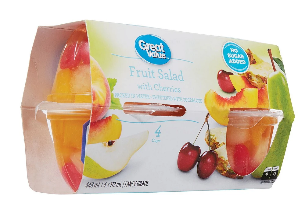 Great Value Fruit Salad with Cherries, 4 x 112 mL