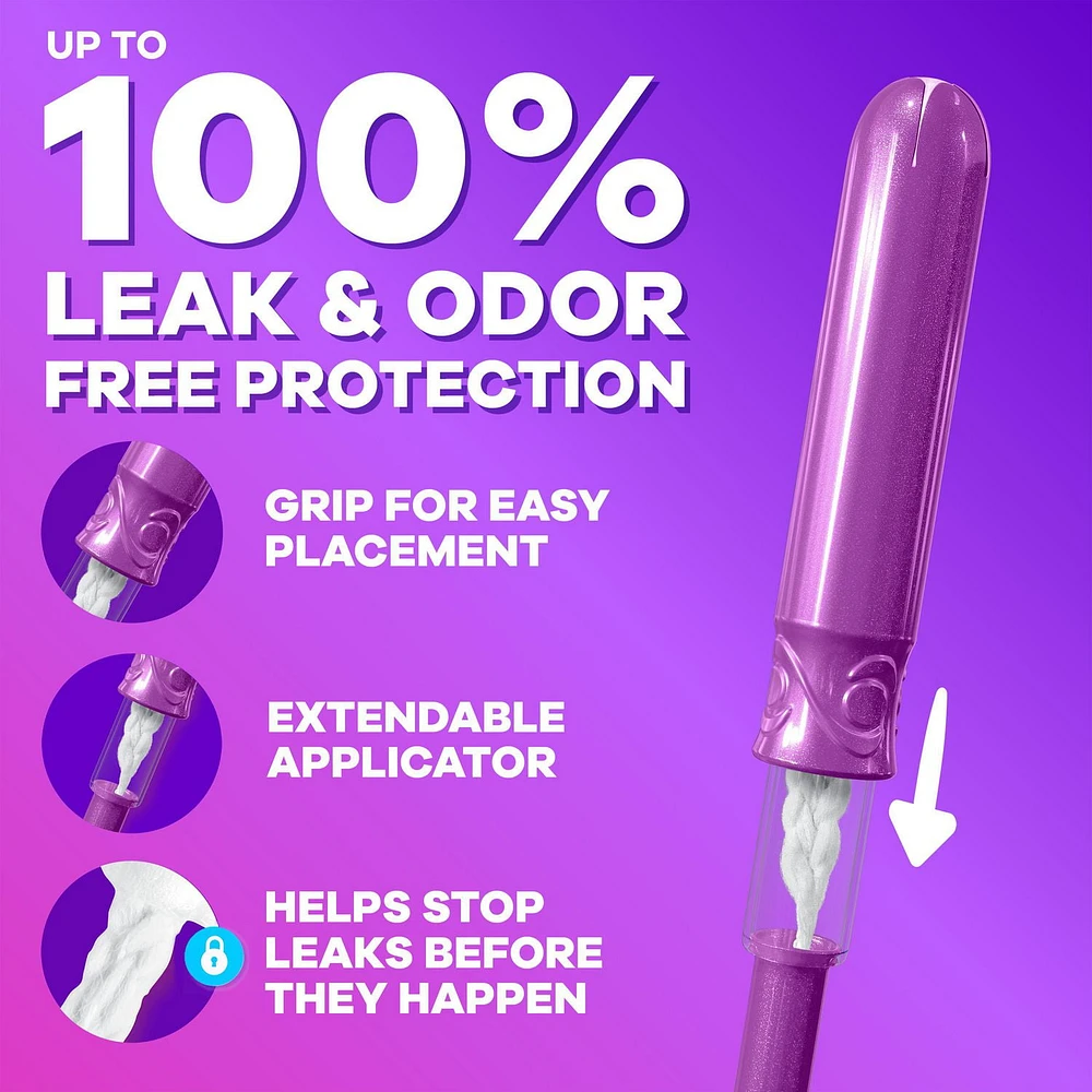 Tampax Radiant Tampons Multipack, with LeakGuard Braid, Regular/Super Absorbency, Unscented, 28CT