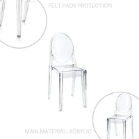 Chaise d'appoint moderne Ghost - Chaise de salle à manger en acrylique transparent avec un design durable, empilable pour les salles à manger ou les espaces d'accentuation