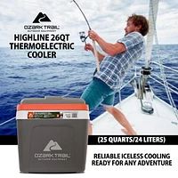 Glacière thermoélectrique Ozark Trail 26 pintes, glacière de voyage portable, Highline 12 V sans glace 30 canettes, gris
