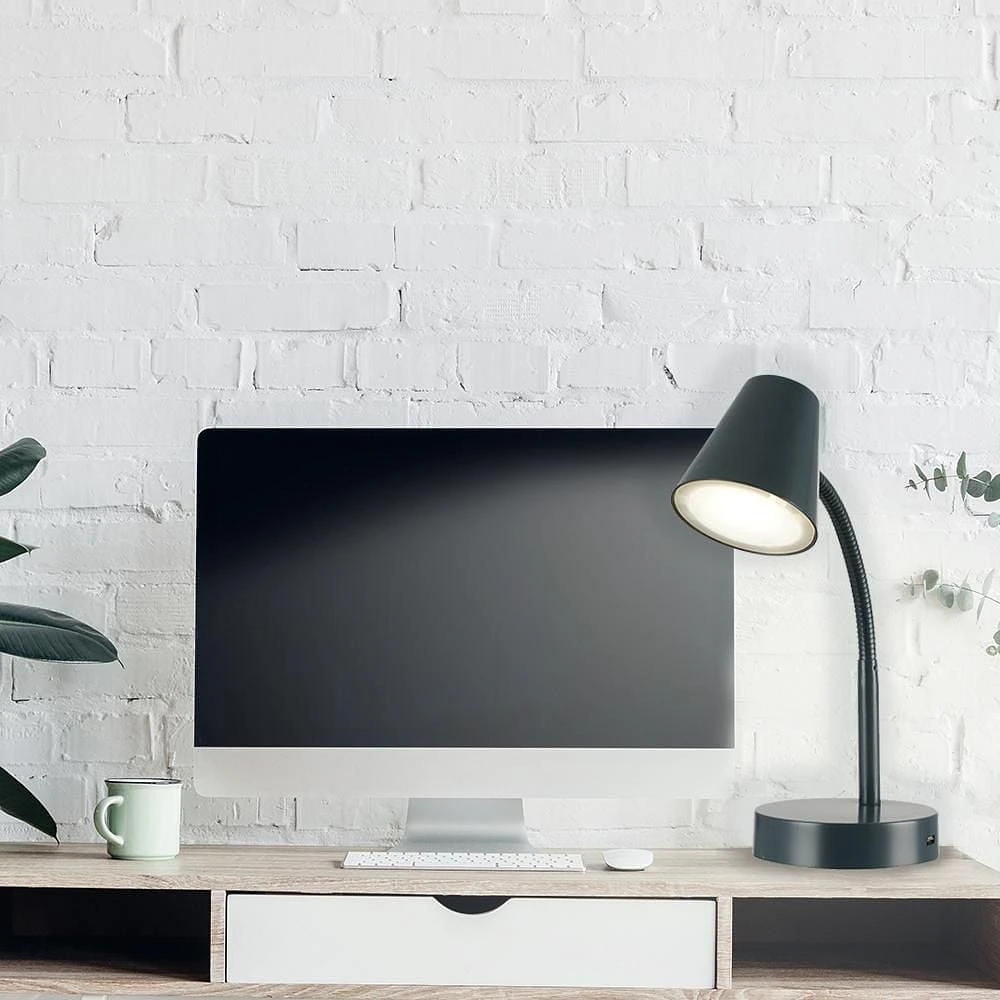 Lampe de bureau DEL gris foncé avec port USB, Mainstays
