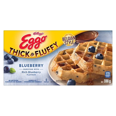 Eggo Thick & Fluffy Blueberry Frozen Waffles 6 count, 330g, EG TF BLUBRRY FRZ WFL 6CT 330GMX8