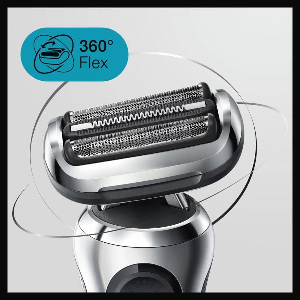 Rasoir rechargable Braun Series 7 7071cc Flex, centre SmartCare, tondeuse de précision Peau sèche et mouillée, rasoir à grille sans cordon, argent