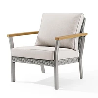 SONGMICS HOME Sencillo Collection - 3 Piece Patio Furniture Set, 2 Lounge Chairs and 1 Coffee Table, Outdoor Furniture, Cushions, Conversation, Synthetic PE Rattan, Faux Wood, Gray and Beige