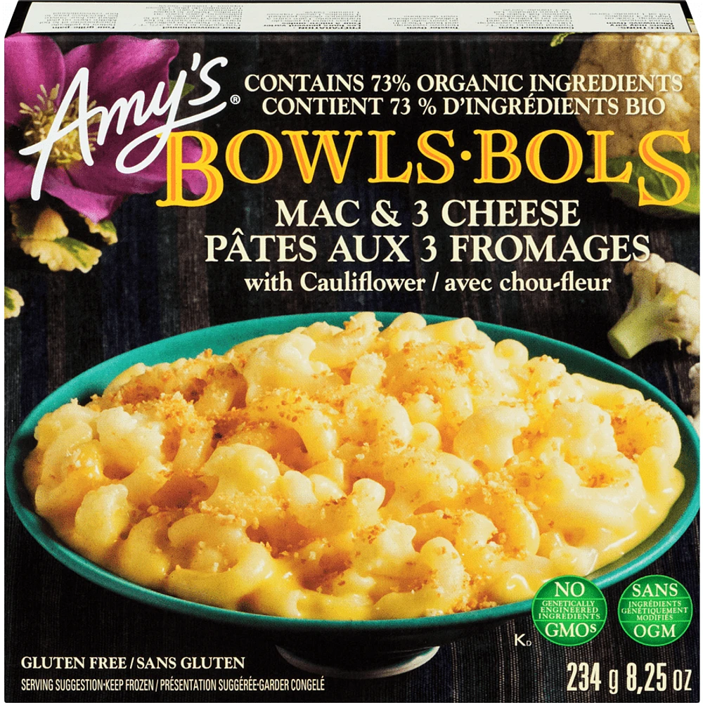 Amy's Kitchen Mac & Cheese with Cauliflower Bowl, Mac & 3 Cheese with Cauliflower Bowl