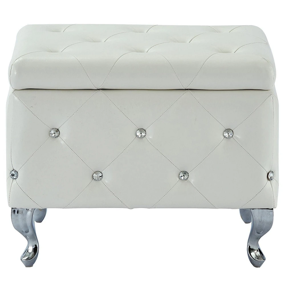 Ottomane de rangement contemporain en velours/metal, blanc