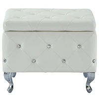 Ottomane de rangement contemporain en velours/metal, blanc